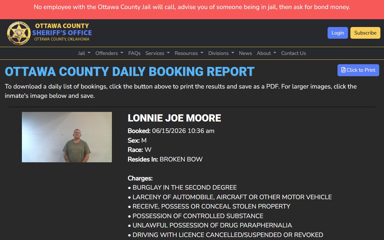 Ottawa County arrest records shown on the sheriff's daily booking report
