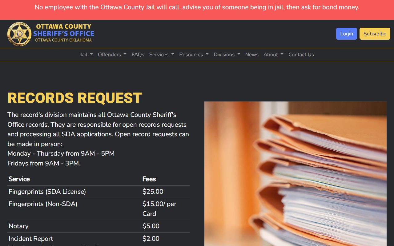 Ottawa County arrest records can be requested through the sheriff's open records request form