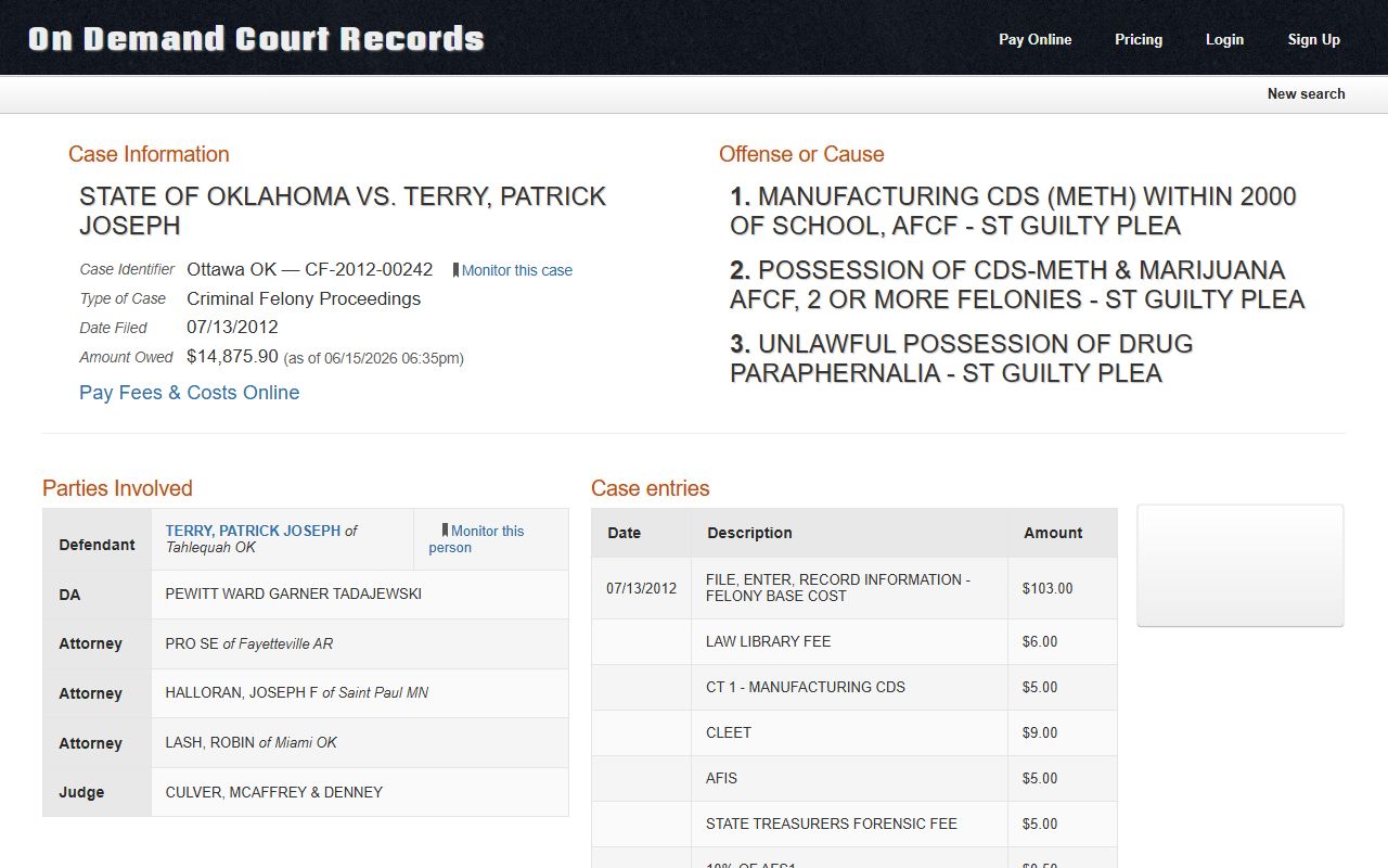 Sample Ottawa County court docket entries on ODCR