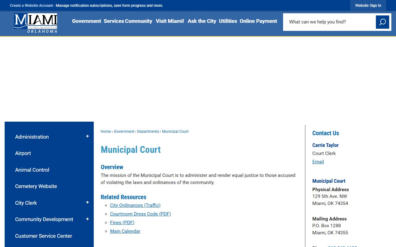 Ottawa County area Miami Municipal Court traffic records page