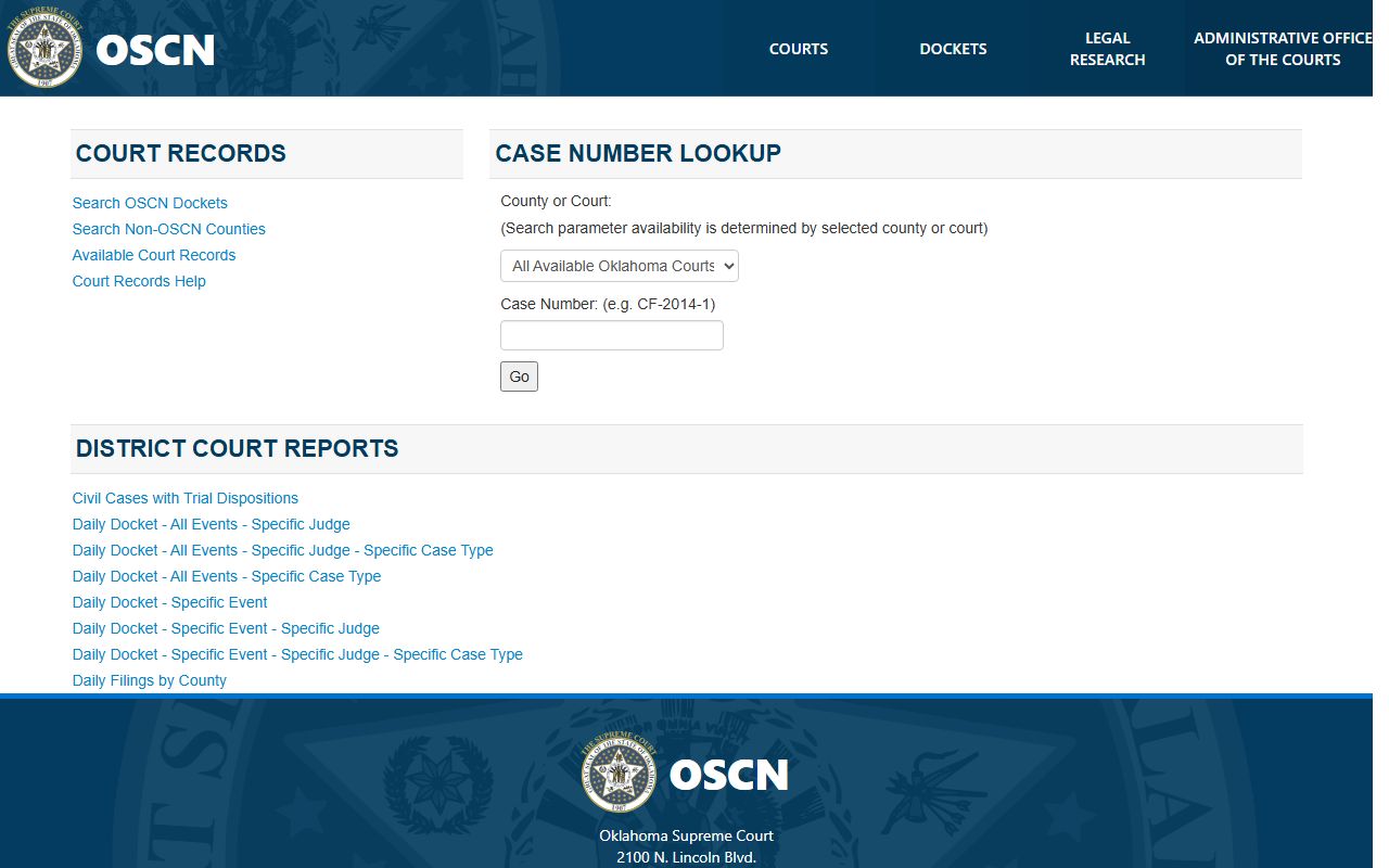 Ottawa County court dockets on the OSCN statewide search page