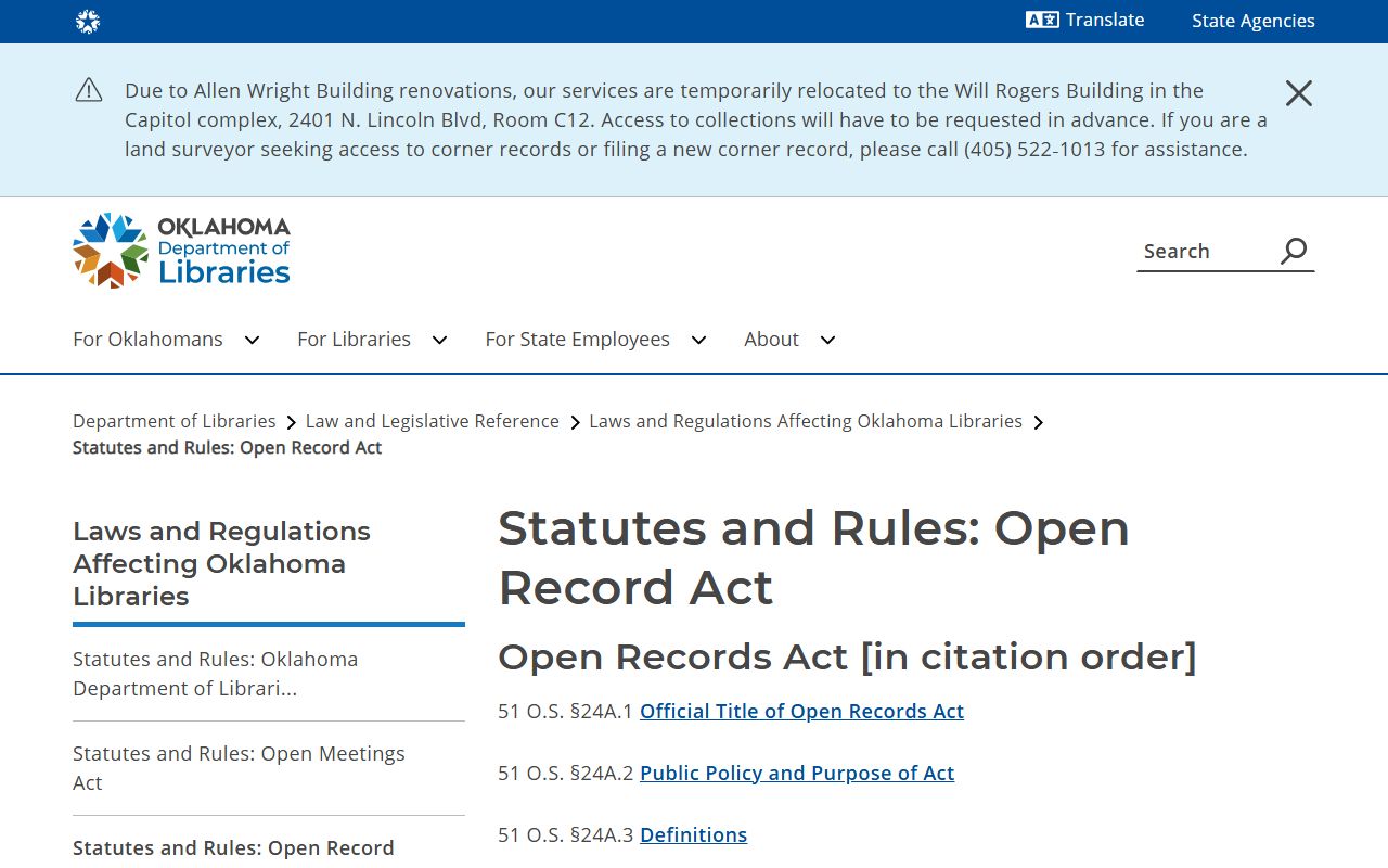 Ottawa County court records and the Oklahoma Open Records Act index