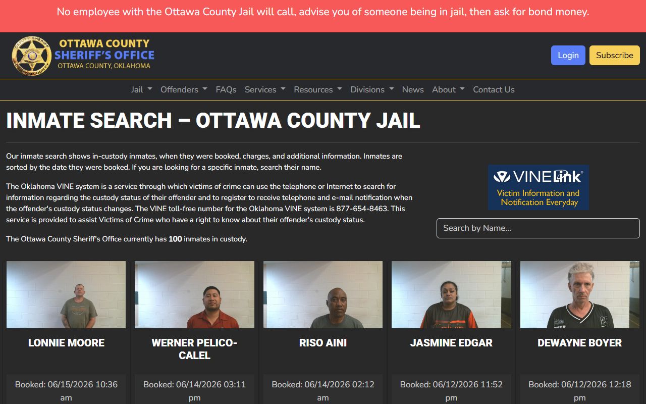 Ottawa County jail inmate search and booking records