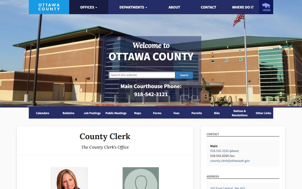 Ottawa County County Clerk page used for marriage and divorce records research