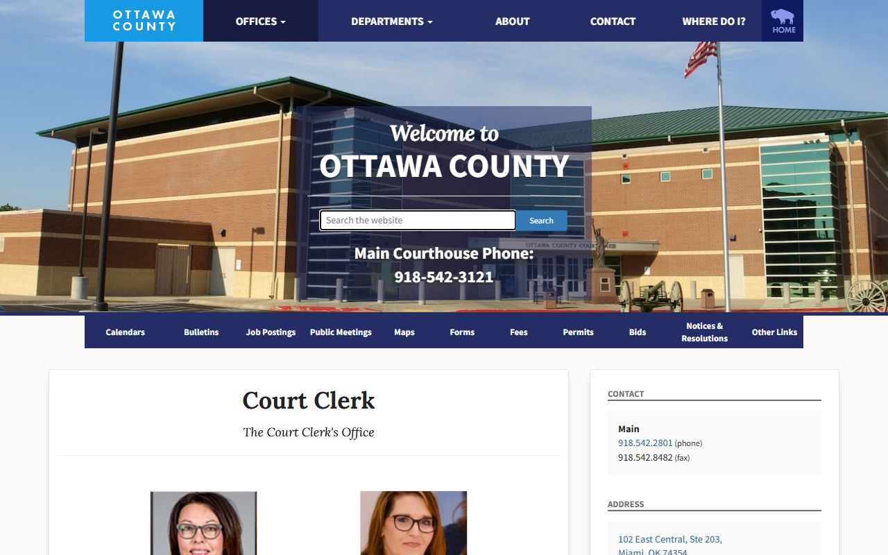 Ottawa County Court Clerk page covering marriage records and divorce records