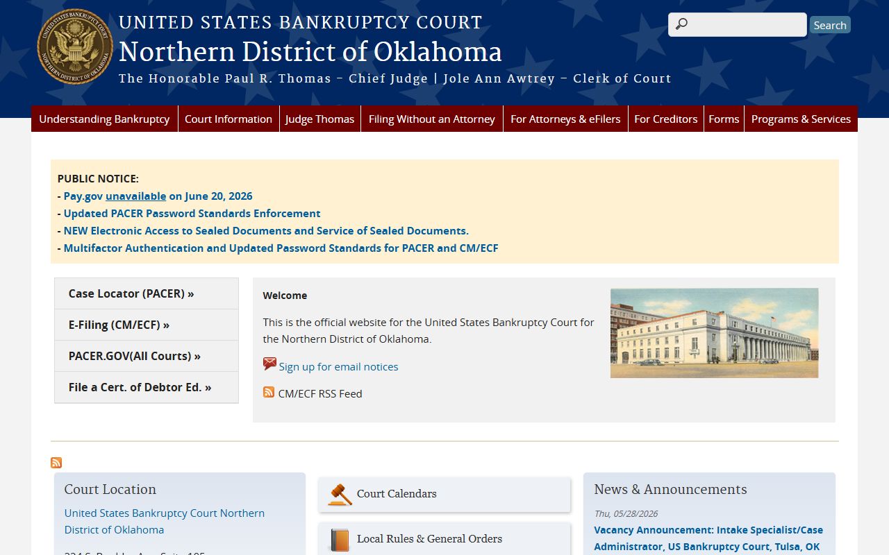Ottawa County probate records are separate from federal filings at the Northern District of Oklahoma Bankruptcy Court