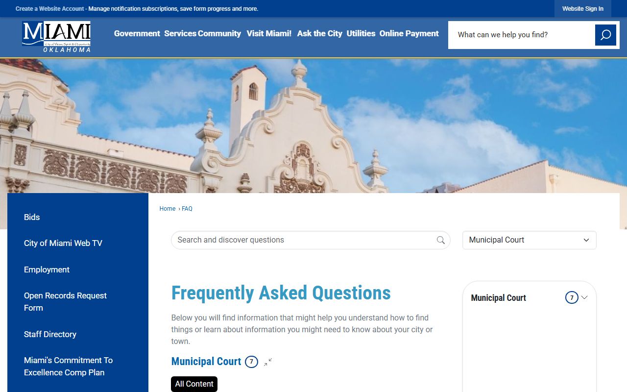 Ottawa County traffic ticket payment options on the Miami Municipal Court FAQ page