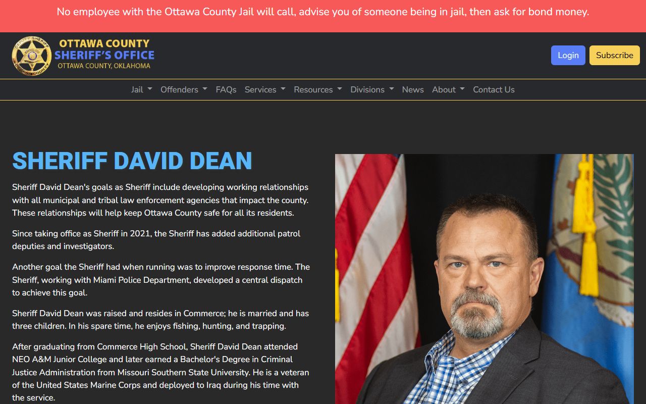 Ottawa County warrant contact page for Sheriff David Dean